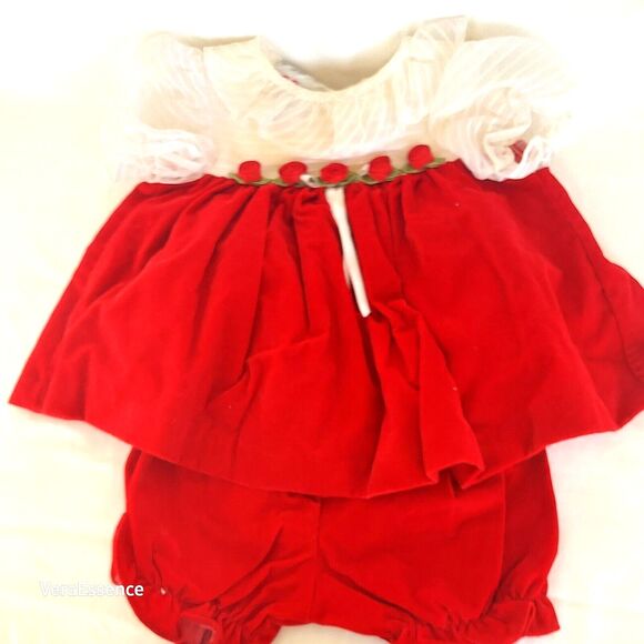 Vtg 90s Expressions Holiday Dress w/ Bloomers 3-6 Months Retro Christmas - Picture 1 of 6